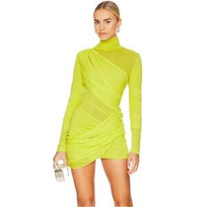 NWT Gauge81 Ula sheer jersey mini dress in quince bright yellow green